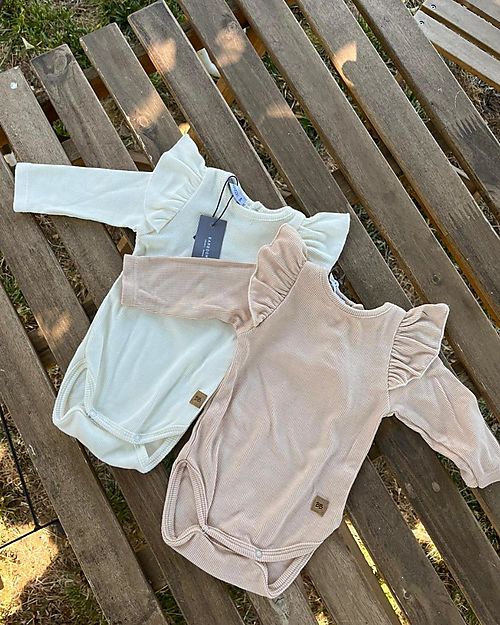 Bamboom Body con Spalle Volant - Rosa Cipria - Cotone e Bambù Certificato Oeko-Tex Body Manica Lunga