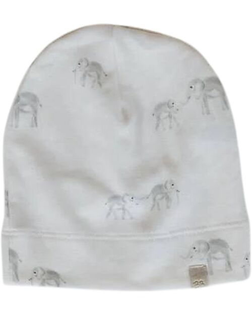 Bamboom Cappellino Invernale con Bordo - Bianco con Stampa Elefante - Fibre Naturale Cappelli Invernali