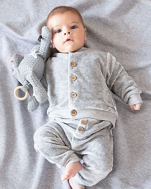 Bamboom Cardigan in Velluto, Grigio Melange - Bambù e Cotone Cardigan