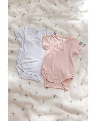Bamboom Confezione da 2 Body Maniche Corte - Bianco/Rosa - Bambù Bio Elasticizzato Body Manica Corta