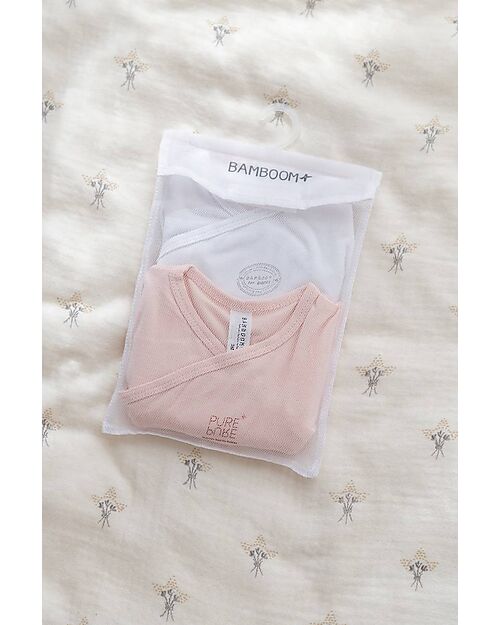 Bamboom Confezione da 2 Body Maniche Corte - Bianco/Rosa - Bambù Bio Elasticizzato Body Manica Corta