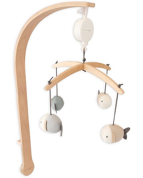 Bamboom Giostrina in Legno di Faggio - con Toys in Maglia - Fish - Blue - 100% Bambù Bio Giostrine