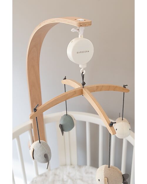 Bamboom Giostrina in Legno di Faggio - con Toys in Maglia - Fish - Blue - 100% Bambù Bio Giostrine