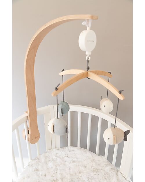 Bamboom Giostrina in Legno di Faggio - con Toys in Maglia - Fish - Blue - 100% Bambù Bio Giostrine