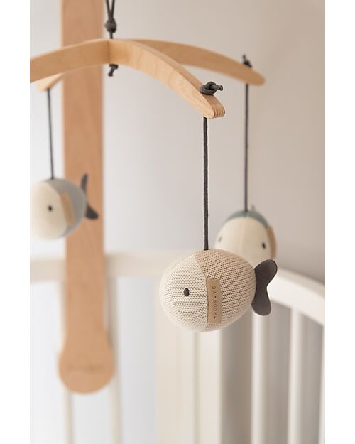 Bamboom Giostrina in Legno di Faggio - con Toys in Maglia - Fish - Blue - 100% Bambù Bio Giostrine