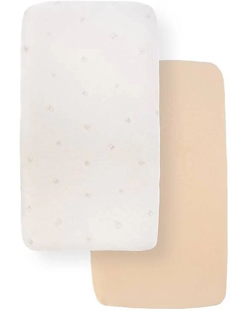 Bamboom Set Lenzuolo con Angoli + Coprimaterasso per Culla - 2 Pezzi - 80 x 40 cm - Animal Friends - Sabbia - 100% Bambù Bio Biancheria Culla
