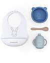 Bamboom Set Pappa Baby - Bavaglino + Scodella + Cucchiaio + Bicchiere con Beccuccio - Blu - Silicone Antibatterico Set Pappa