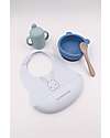 Bamboom Set Pappa Baby - Bavaglino + Scodella + Cucchiaio + Bicchiere con Beccuccio - Blu - Silicone Antibatterico Set Pappa