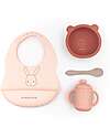 Bamboom Set Pappa Baby - Bavaglino + Scodella + Cucchiaio + Bicchiere con Beccuccio - Rosa - Silicone Antibatterico Set Pappa