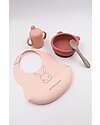 Bamboom Set Pappa Baby - Bavaglino + Scodella + Cucchiaio + Bicchiere con Beccuccio - Rosa - Silicone Antibatterico Set Pappa