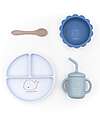Bamboom Set Pappa Bimbo - Piatto + Scodella + Cucchiaio + Bicchiere - Blu - Silicone Antibatterico Set Pappa