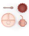 Bamboom Set Pappa Bimbo - Piatto + Scodella + Cucchiaio + Bicchiere - Rosa - Silicone Antibatterico Set Pappa