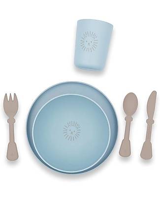 Bamboom Set Pappa - Piatto + Scodella + Bicchiere + Posate - Azzurro Ghiaccio - Leone - 100% Biodegradabile Set Pappa