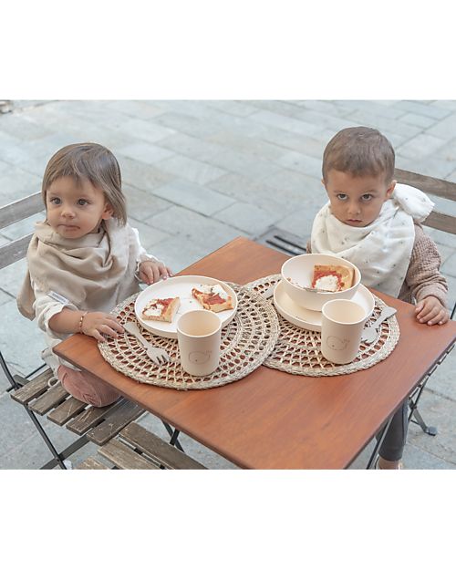 Bamboom Set Pappa - Piatto + Scodella + Bicchiere + Posate - Crema - Balena - 100% Biodegradabile Set Pappa