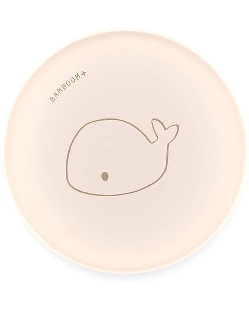 Bamboom Set Pappa - Piatto + Scodella + Bicchiere + Posate - Crema - Balena - 100% Biodegradabile Set Pappa