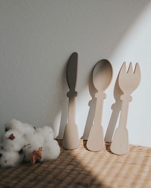 Bamboom Set Pappa - Piatto + Scodella + Bicchiere + Posate - Crema - Balena - 100% Biodegradabile Set Pappa