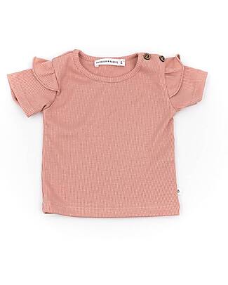 Bamboom T-shirt a Costine - Rosa Scuro - Maniche con Volant - Traspirante Morbida e Delicata T-shirt