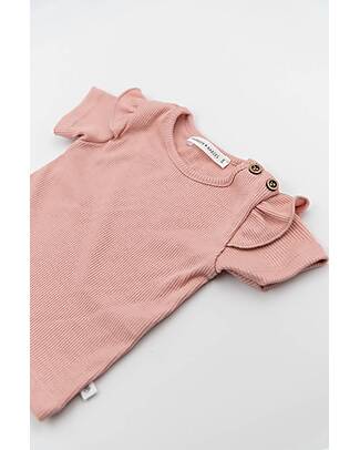 Bamboom T-shirt a Costine - Rosa Scuro - Maniche con Volant - Traspirante Morbida e Delicata T-shirt