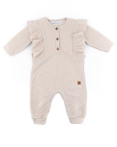 Bamboom Tuta con Spalle Volant - Sabbia - Cotone e Bambù Certificato Oeko-Tex Tutine Lunghe