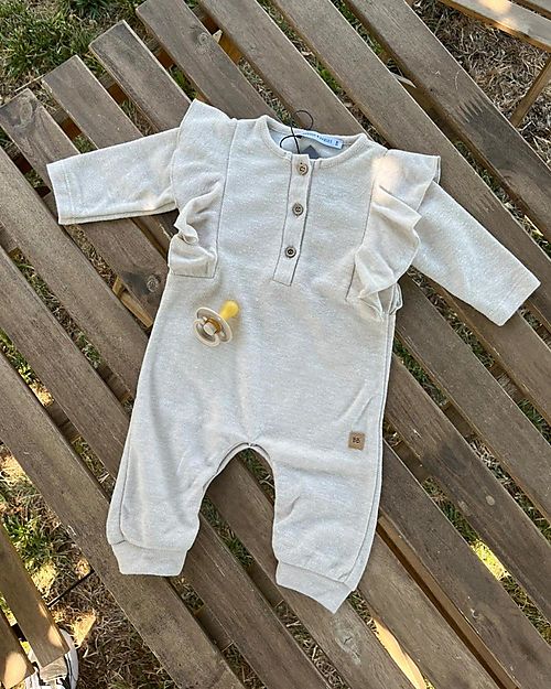 Bamboom Tuta con Spalle Volant - Sabbia - Cotone e Bambù Certificato Oeko-Tex Tutine Lunghe