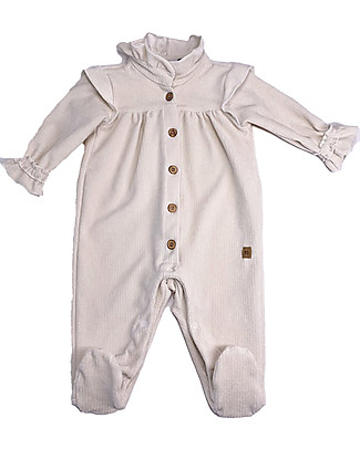 Bamboom Tutina Bimba a Coste - Bianco Panna - Velluto di Bambù Tutine Lunghe Con Piedi
