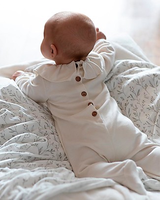 Bamboom Tutina Bimba a Coste - Bianco Panna - Velluto di Bambù Tutine Lunghe Con Piedi