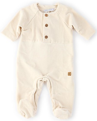 Bamboom Tutina Bimbo a Coste - Bianco Panna - Velluto di Bambù Tutine Lunghe Con Piedi