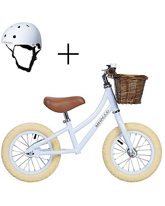Banwood Bicicletta Senza Pedali First Go + Casco Classico per Biciclette Per Bambine - Sky - da 3 a 5 anni! Biciclette Senza Pedali