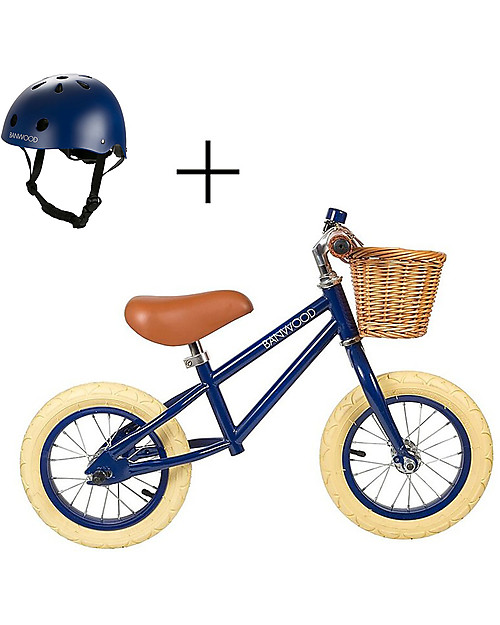 Banwood Bicicletta Senza Pedali First Go + Casco Classico per Biciclette Per Bambini - Blu - da 3 a 5 anni! Biciclette senza Pedali