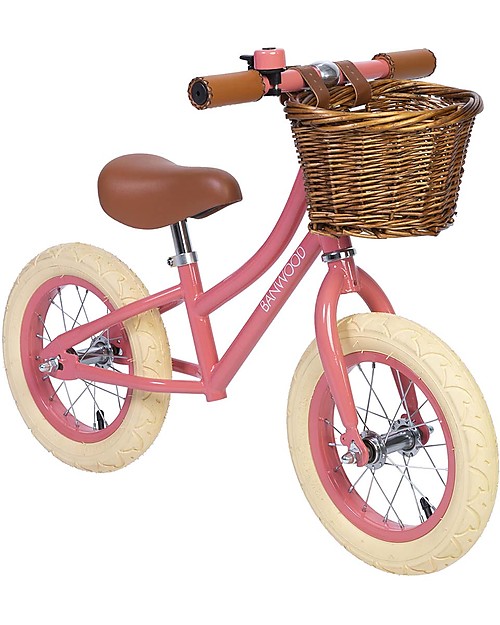 Banwood Bicicletta Senza Pedali First Go + Casco Classico per Biciclette Per Bambini - Corallo - da 3 a 5 anni! Biciclette senza Pedali