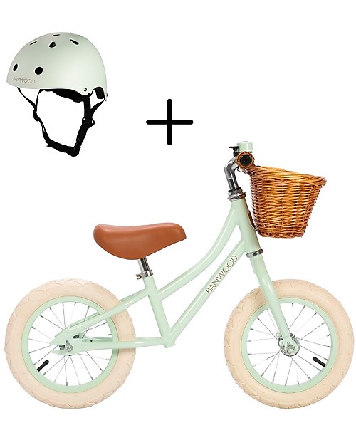 Banwood Bicicletta Senza Pedali First Go + Casco Classico per Biciclette Per Bambini - Menta - da 3 a 5 anni! Biciclette senza Pedali