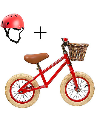 Banwood Bicicletta Senza Pedali First Go + Casco Classico per Biciclette Per Bambini - Rosso - da 3 a 5 anni! Biciclette senza Pedali