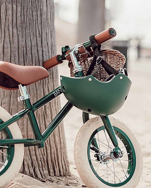 Banwood Bicicletta Senza Pedali First Go + Casco Classico per Biciclette Per Bambini - Verde Scuro - da 3 a 5 anni! Biciclette senza Pedali