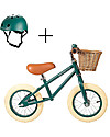 Banwood Bicicletta Senza Pedali First Go + Casco Classico per Biciclette Per Bambini - Verde Scuro - da 3 a 5 anni! Biciclette senza Pedali