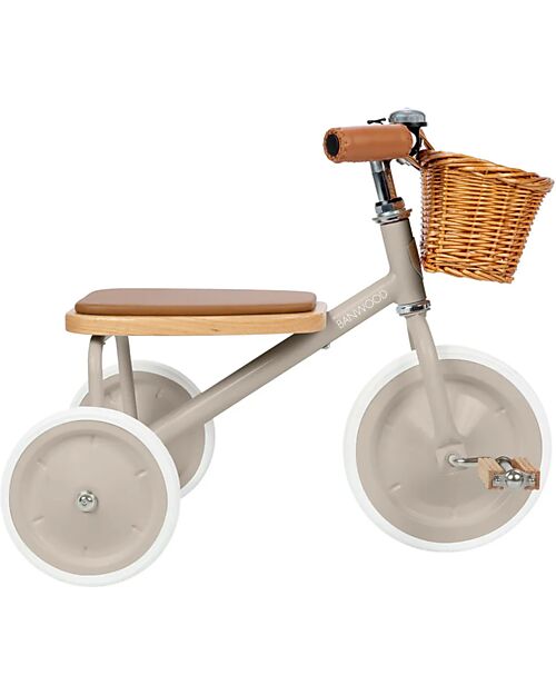 Banwood Triciclo Legno ed Ecopelle con Cestino - Beige - Dai 2 anni Tricicli