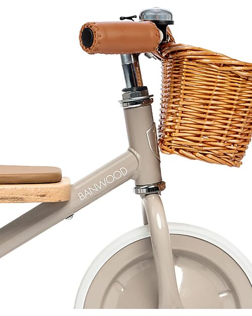 Banwood Triciclo Legno ed Ecopelle con Cestino - Beige - Dai 2 anni Tricicli