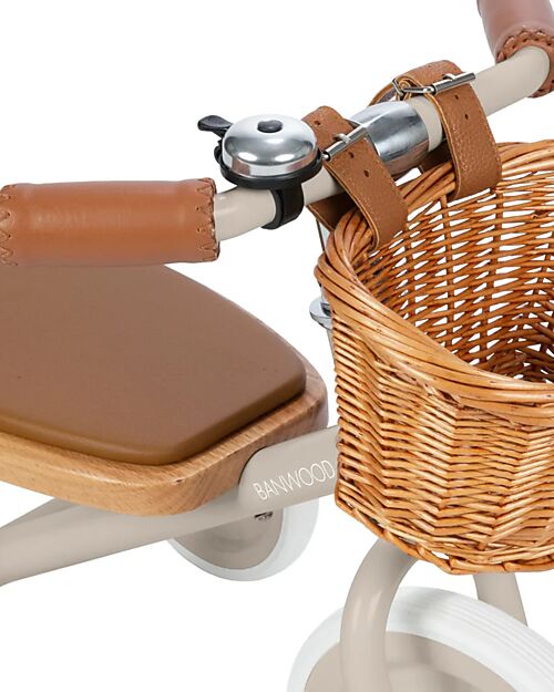 Banwood Triciclo Legno ed Ecopelle con Cestino - Beige - Dai 3 anni Tricicli