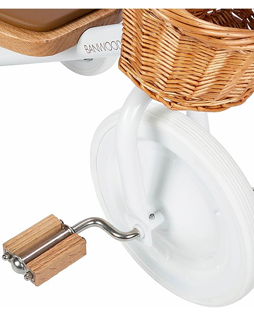Banwood Triciclo Legno ed Ecopelle con Cestino - Bianco - Dai 2 anni Tricicli