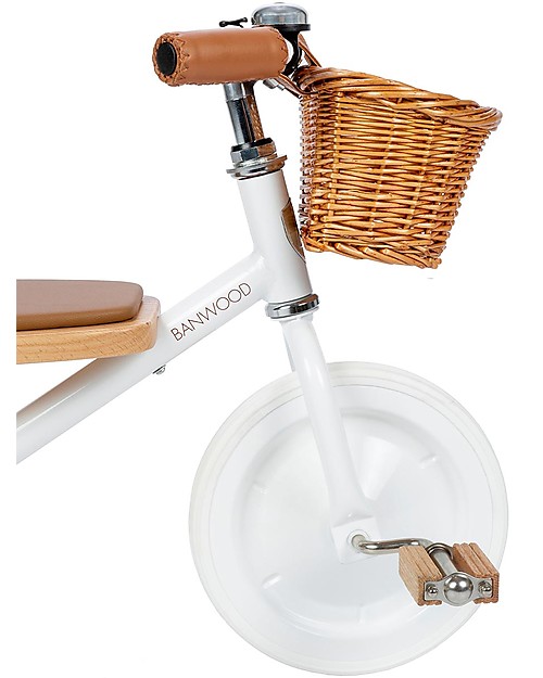 Banwood Triciclo Legno ed Ecopelle con Cestino - Bianco - Dai 2 anni Tricicli