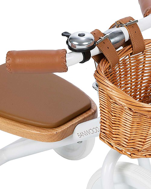 Banwood Triciclo Legno ed Ecopelle con Cestino - Bianco - Dai 3 anni Tricicli