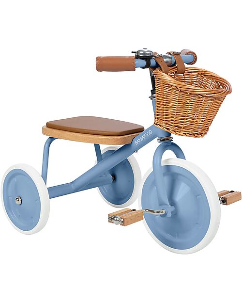 Banwood Triciclo Legno ed Ecopelle con Cestino - Blu - Dai 2 anni Tricicli