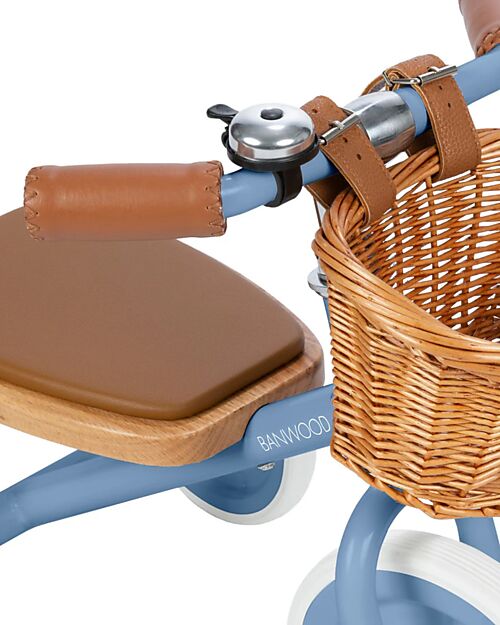 Banwood Triciclo Legno ed Ecopelle con Cestino - Blu - Dai 2 anni Tricicli