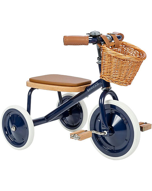 Banwood Triciclo Legno ed Ecopelle con Cestino - Blu - Dai 2 anni Tricicli