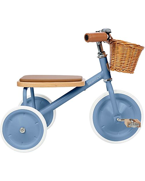 Banwood Triciclo Legno ed Ecopelle con Cestino - Blu - Dai 3 anni Tricicli