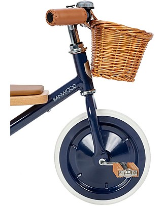 Banwood Triciclo Legno ed Ecopelle con Cestino e Maniglione Removibile - Blu - Dai 2 anni Tricicli