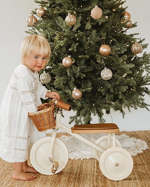 Banwood Triciclo Legno ed Ecopelle con Cestino - Panna - Dai 3 anni Tricicli