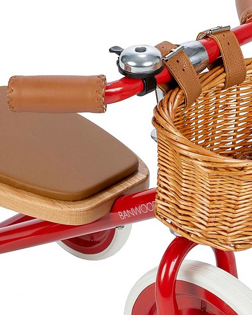 Banwood Triciclo Legno ed Ecopelle con Cestino - Rosso - Dai 2 anni Tricicli