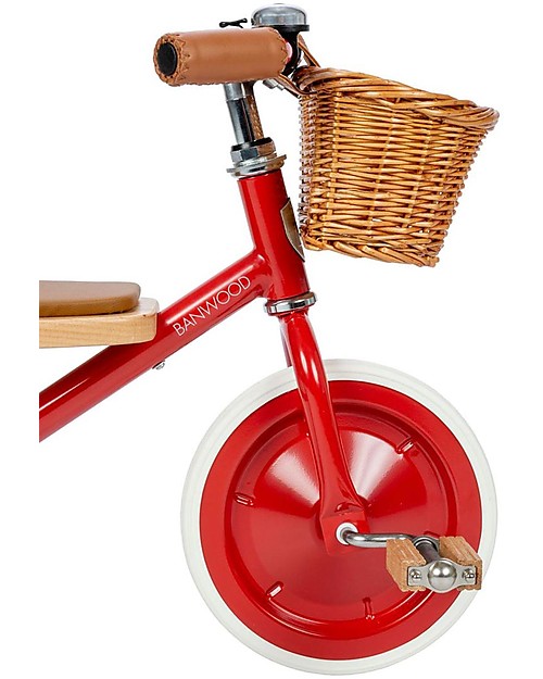 Banwood Triciclo Legno ed Ecopelle con Cestino - Rosso - Dai 2 anni Tricicli