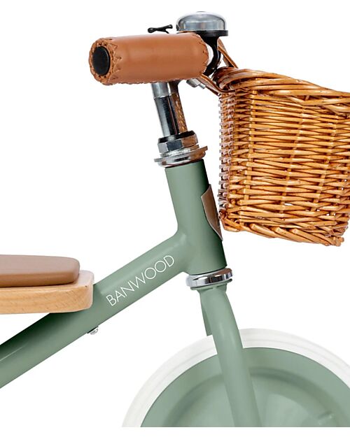 Banwood Triciclo Legno ed Ecopelle con Cestino - Verde Chiaro - Dai 3 anni Tricicli