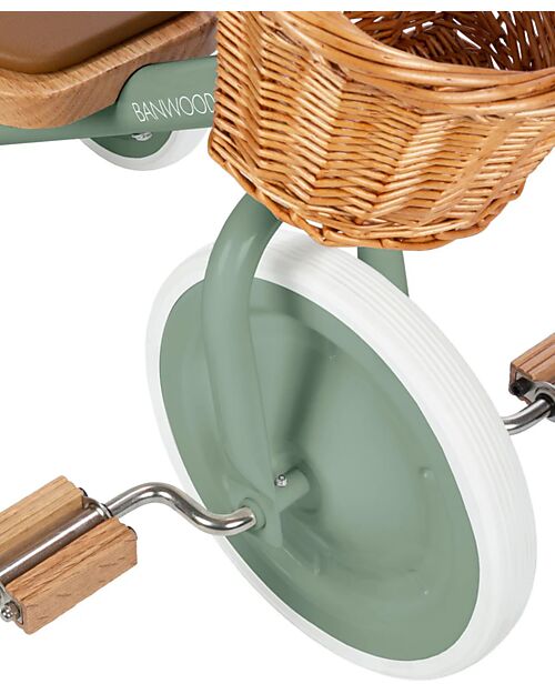 Banwood Triciclo Legno ed Ecopelle con Cestino - Verde Chiaro - Dai 3 anni Tricicli